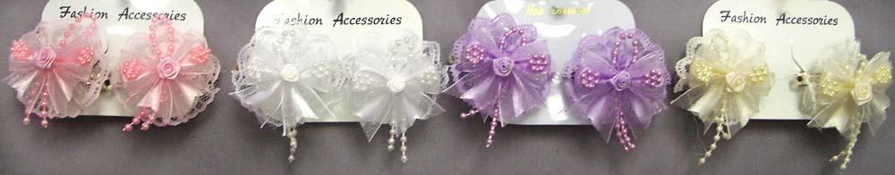 Girls 2Pc Mini Hairbows - With Lace & Beads image
