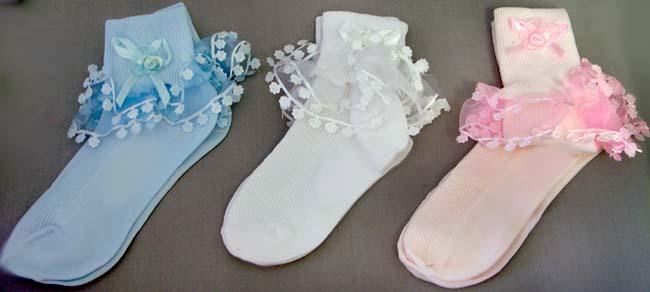 Girls Frilly/Fancy Socks With Flower Lace - In Color  ( # M-1087) image