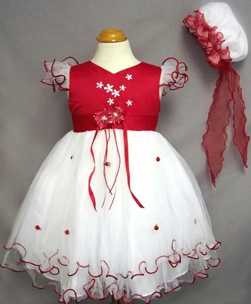 Girls Embroidered Pageant  Dress With Hat - Red image