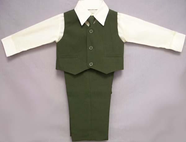 Boys 4Pc Vested Slacks Sets - Olive With Beige Shirt (12-24 Mos) image