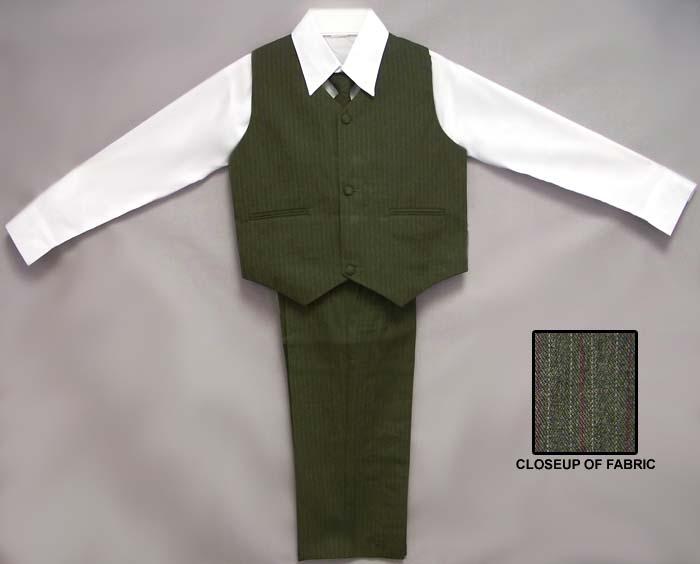 Boys 4Pc Pin-Striped Slacks Sets - Olive Color (Sizes: 1-7) image