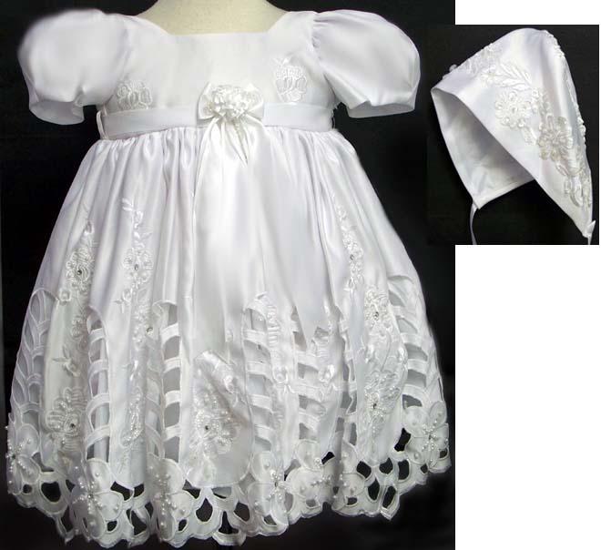 Designer Style Girls Christening Dress With Cutworks image