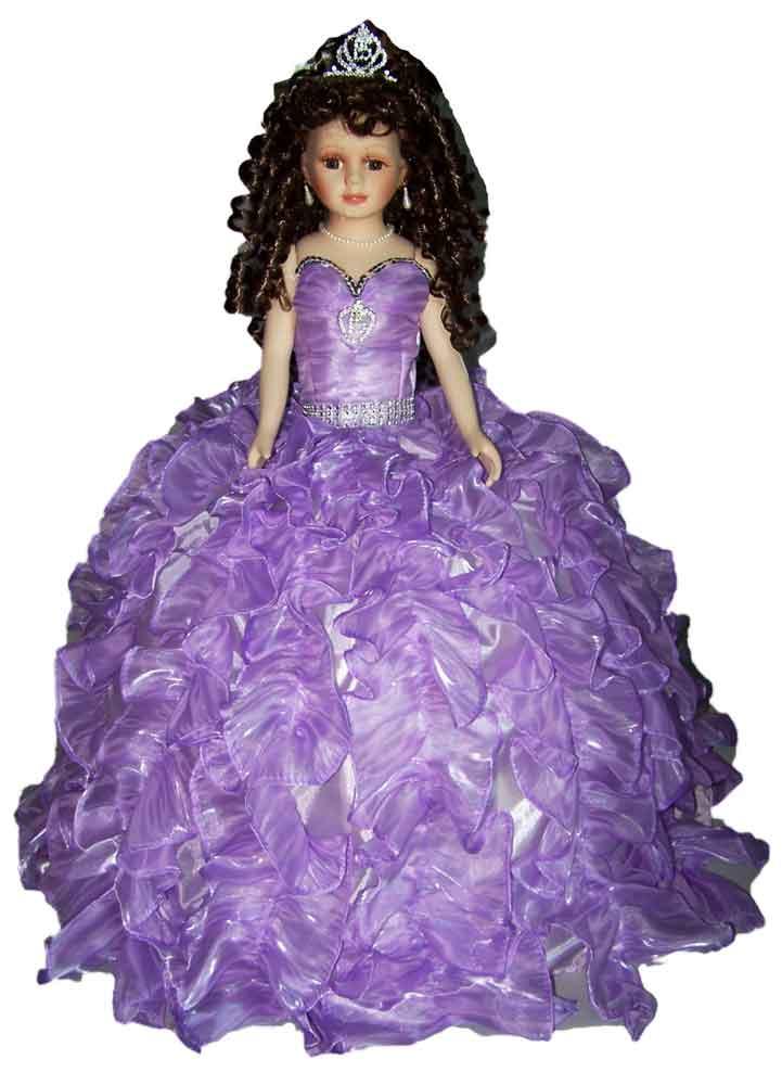 Quinceanera  Sweet 15  Porcelain Doll Umbrella Base Lavender 24" image
