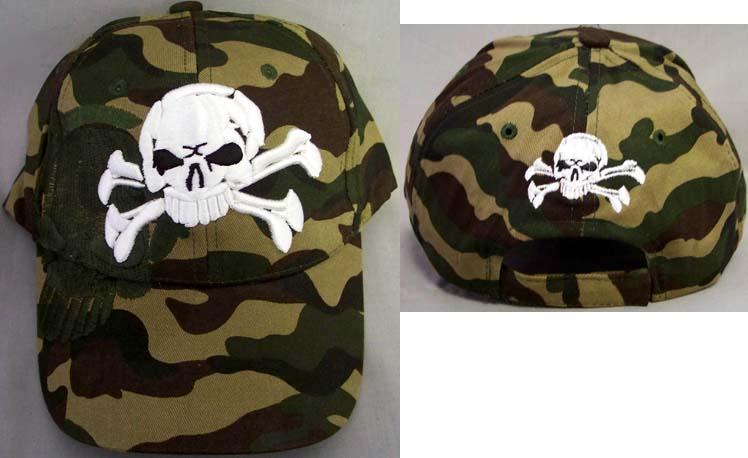 "Skull" Baseball Caps Embroidered Green Camo Color image