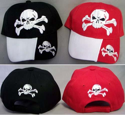 "Skull"  Baseball Caps  Embroidered 2  Color Tone image