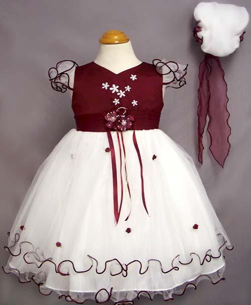 Girls Embroidered Pageant  Dress With Hat - Burgundy image
