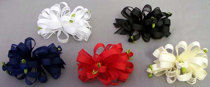 Girls Fashion Hairbows With French Barrettes - Pompom Style image