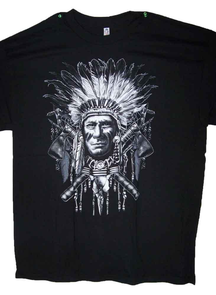 Native Pride US  Screen Printed Cotton T-Shirts -  Indian Chief image