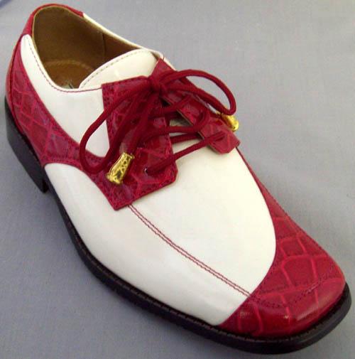 Boys 2-Tone Imitation Crocodile Leather Shoes - Beige & Red image