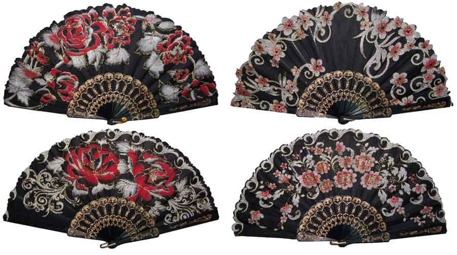 Folding Hand Fan - Floral Prints with Glitter image