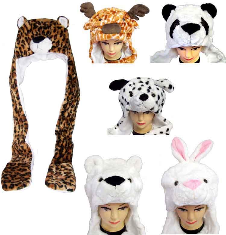 Plush Animal Hats For Kids & Adults With Scarf & Finger Warmer image