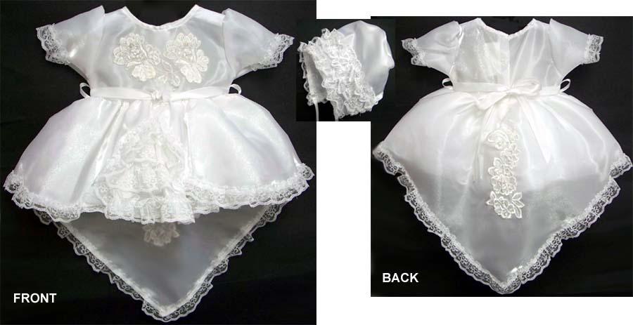 "Basha" Christening Dress In Crystal Satin - Sizes: 6-24 Mos. image
