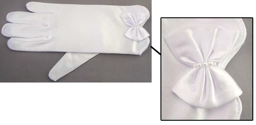 Womens White Satin Gloves With Bow & Pearls ( # 2223-2BL) image