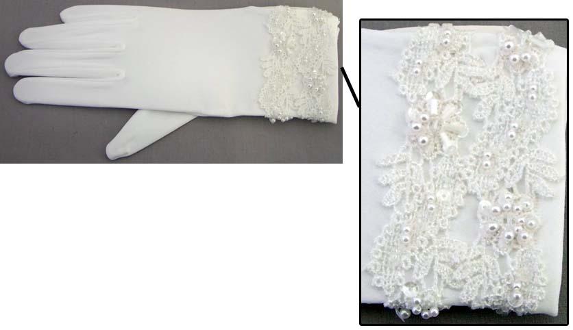 Womens White Gloves With Lace & Pearls ( # G299Y2W) image