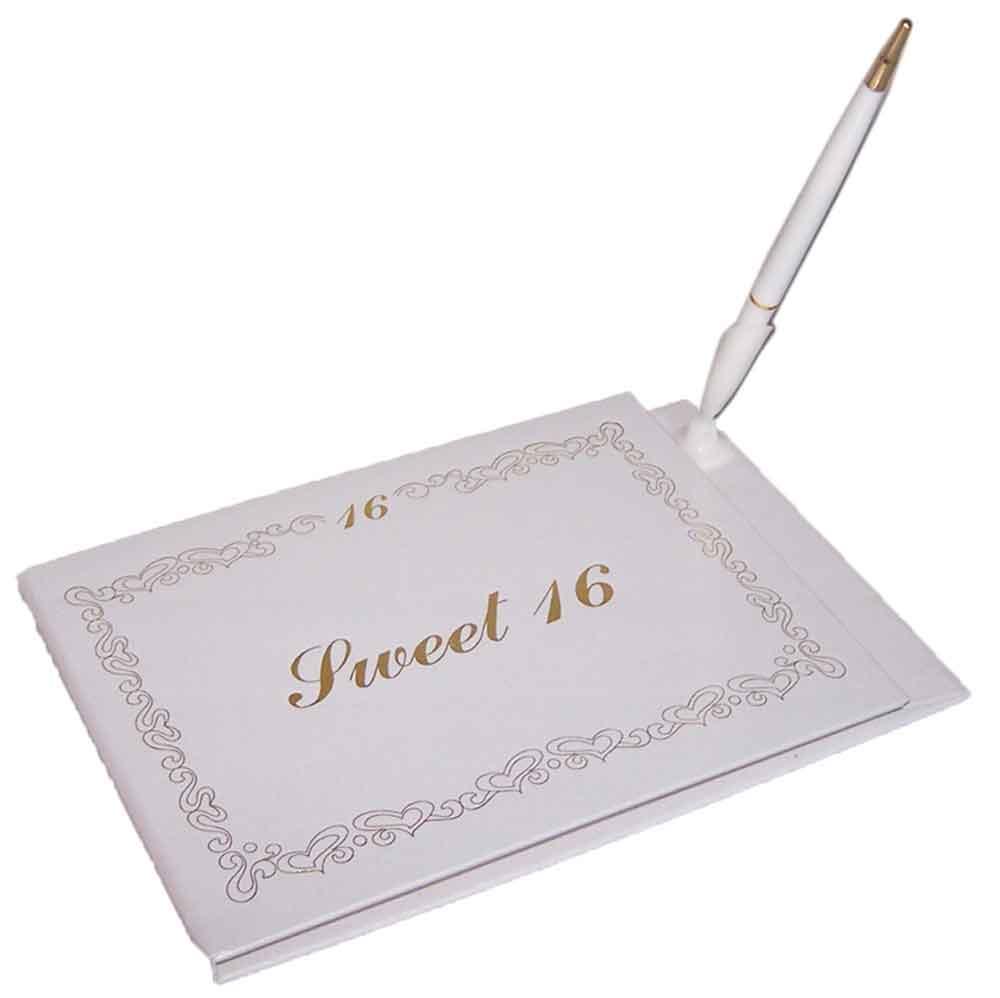 Sweet 16 2 Pc Guest Book & Pen Sets - White Color image