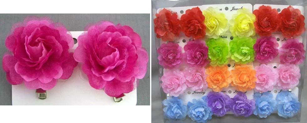 Girls Mini Silk Flowers Hair Clips - Roses ( # C-072) image