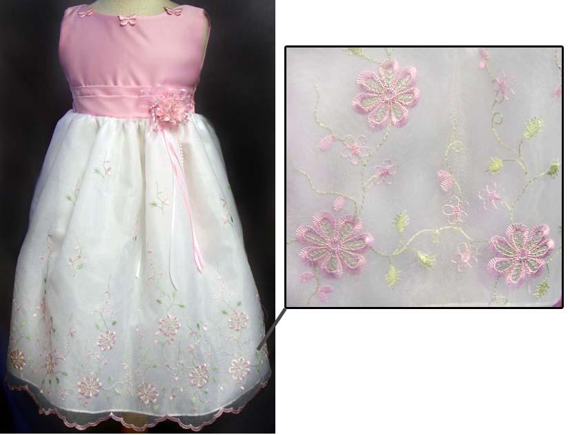 Girls Party Dress In Embroidered Organza - Pink (Sizes: 2-8) image