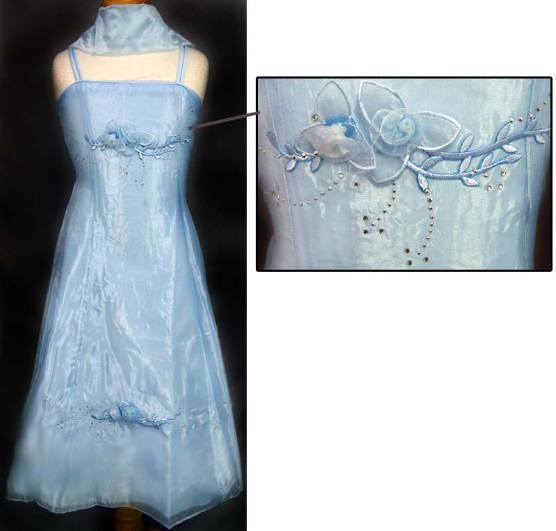 'EVANA II' Girls Fancy Dress With Scarf - Baby Blue ( 4 - 14) image