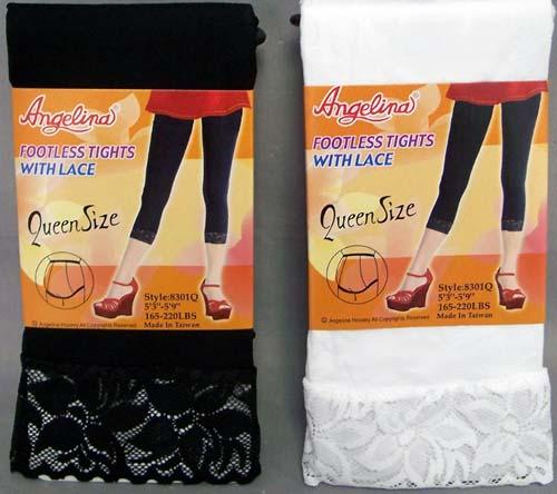"Angelina" Footlace Tights With Lace - Queen Size (4 Colors) image