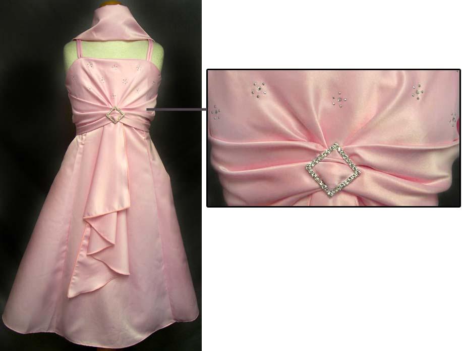 Girls Sleeveless Party Dress With Rhinestones & Scarf - Pink image