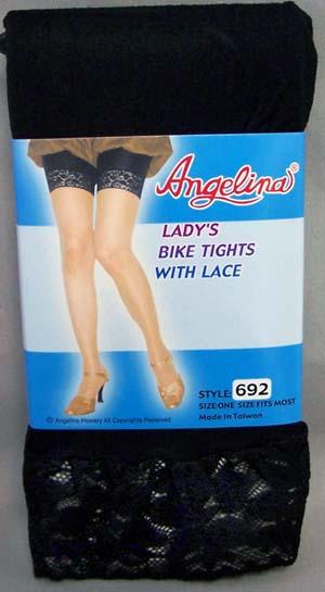Womens/Teenagers Bike Tights With Lace - Black Color image