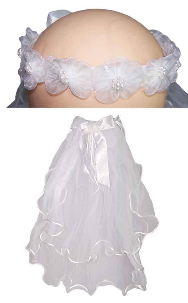 White Communion Veils With Floral Crown image