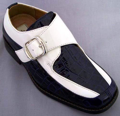 Boys Dress Shoes With Buckle - 2Tone Beige & Blue image