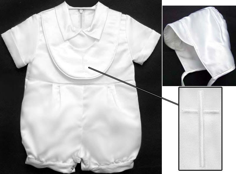 Boys Christening  Short  Jumper  With Embroidered  Cross (# 8610) image