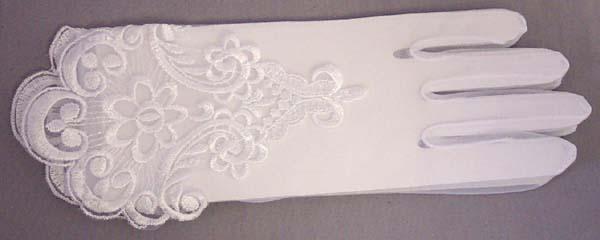 Girls Embroidered White Sheer Gloves - Sizes: 13 - 16 ( # SN-C) image