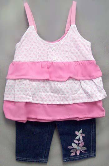 Girls 2Pc Embroidered Blue Denim Capri & Sleeveless Top (Tdlr) image