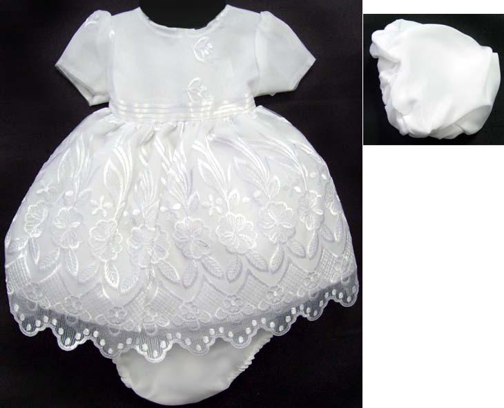 White Christening Dress In Embroidered Organza & Hat image