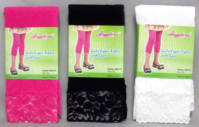 "Angelina" Girls Capri Tights With Lace  -  In  Colors image