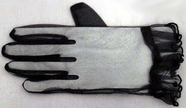 Black Sheer Gloves With Ruffles - Wrist Length  ( # 2002Ruff) image