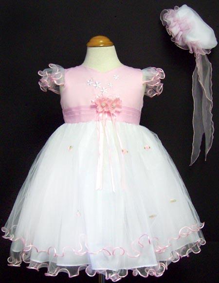 Girls Embroidered Pageant Dress & Hat - Pink Color image