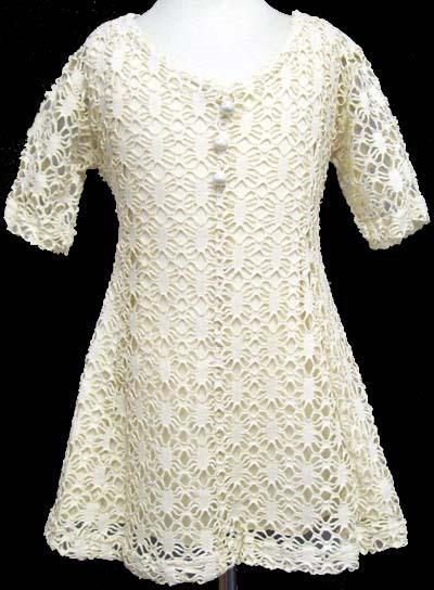 Girls Crochet Dress With Lining - Ivory Color (Sizes: 8-14) image