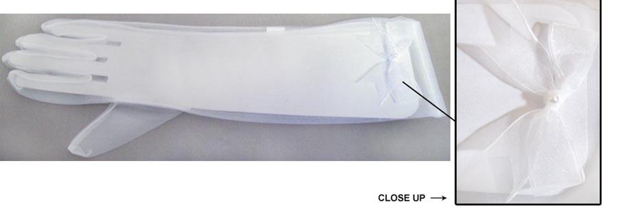 Womens Sheer Gloves With Bow - Elbow Length. White Color image