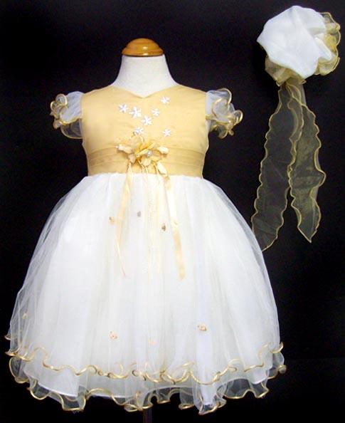 Girls Embroidered Pageant Dress With Hat - Gold Color image