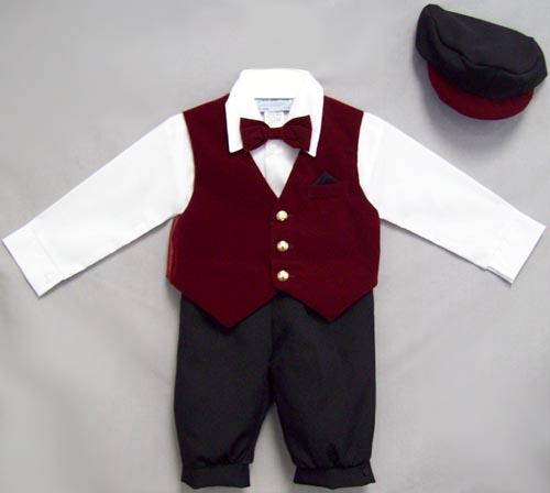 Boys 5Pc Knicker Set In Velvet - Burgundy  (Sizes: 6-24 Mos) image