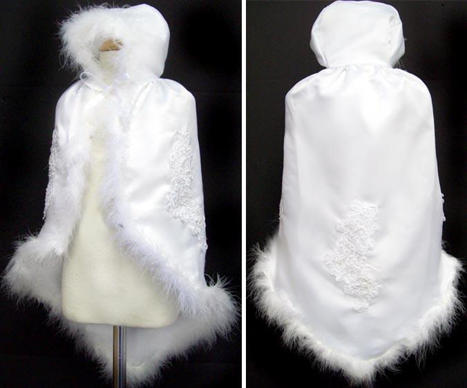 Christening Hooded Cape   With Fur -  White  Satin (3-24 Mos) image