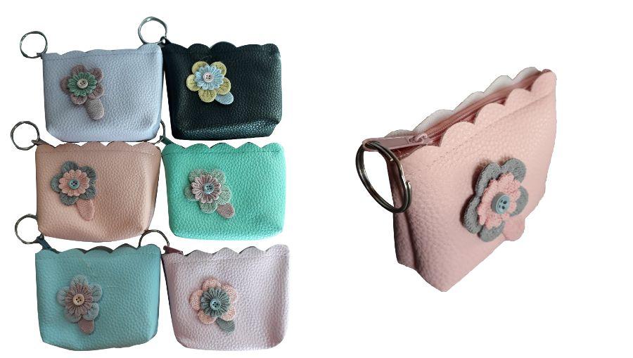 Key Ring Money Purses With Flower - Assorted Colors image