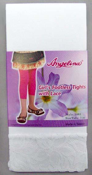 "Angelina" Girls Footless Tight With Lace - White Color Only image