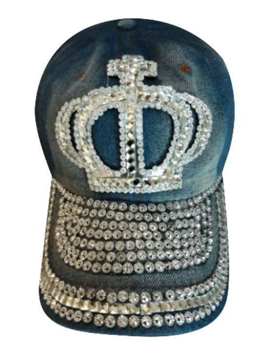 CROWN Blue Denim Rhinestones Baseball Caps image