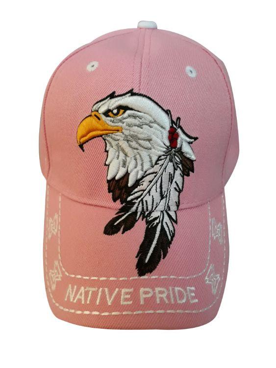 Eagle & 2 Feathers Native Pride Baseball Caps Embroidered -Pink image