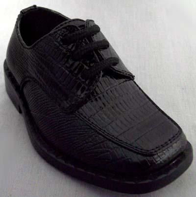 Boys Faux Crocodile Leather Shoes - Toddler - Black Color image