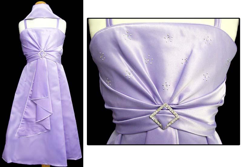 Girls Sleeveless Party Dress With Rhinestones & Scarf.  Lavender image