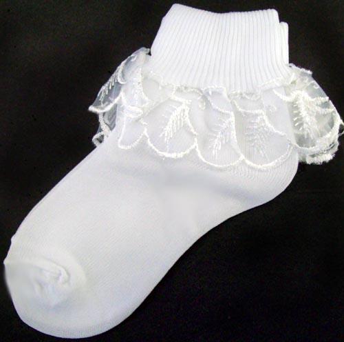 Girls Frilly Socks - White Color Only Large only ( # M-1084) image