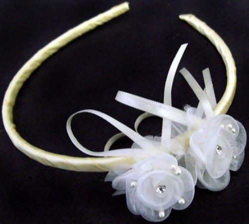 Girls Headband With Rhinestones - Ivory Color image