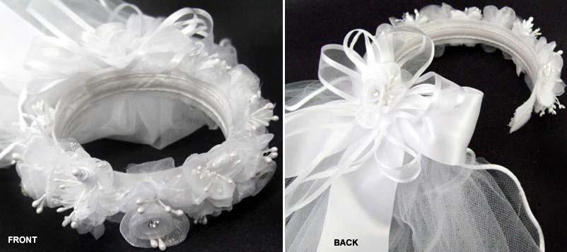 White Veil With Small Adjustable Headpiece - With Rhinestones image