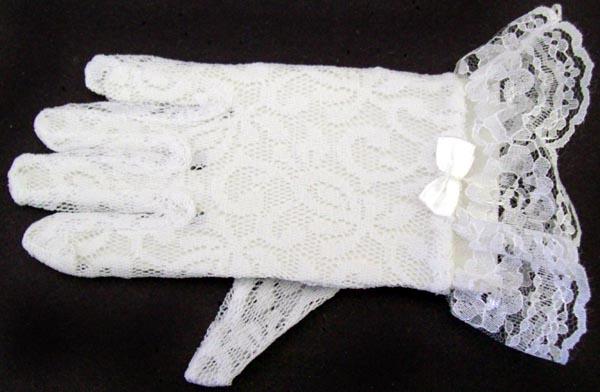 White Lace Gloves  - For Girls.  Sizes: 13-16 ( # 830G) image