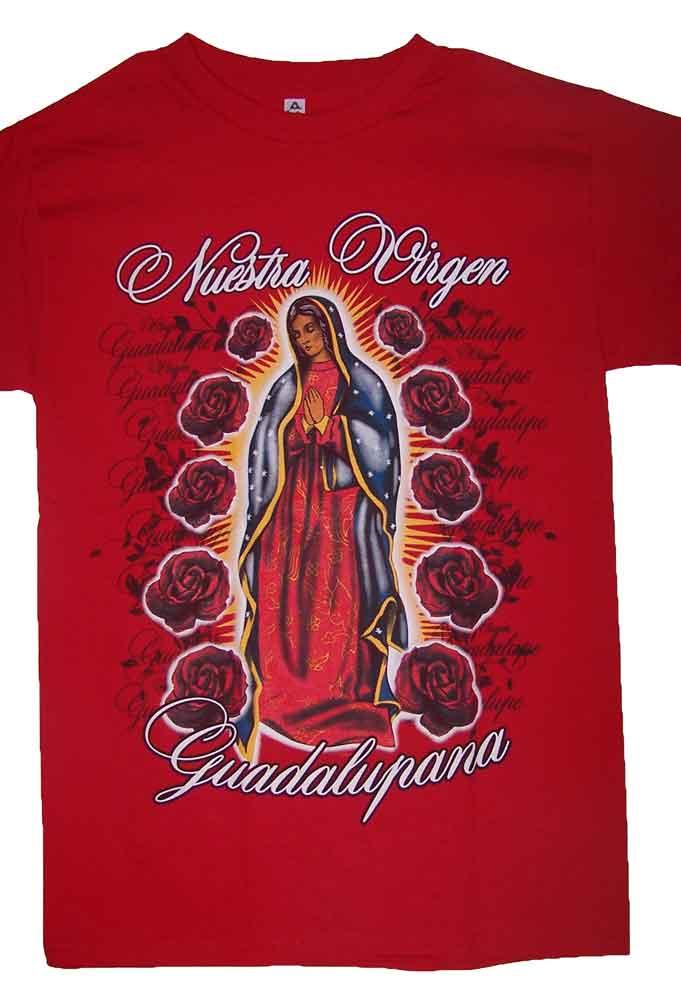 Nuestra Virgen La Guadalupana Catholic T-Shirts - Red Color image